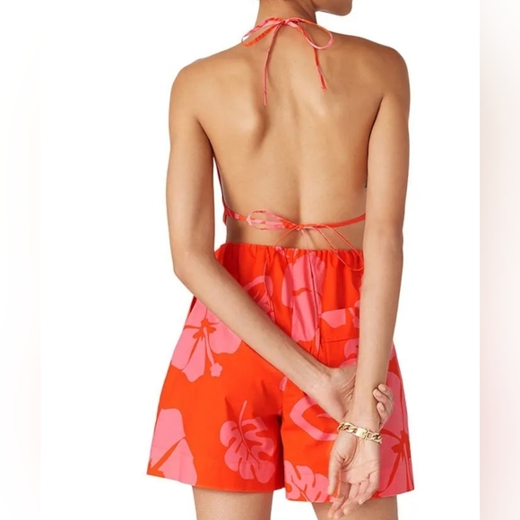 STAUD Georgia Tropical Romper Orange / Pink - Picture 6 of 9